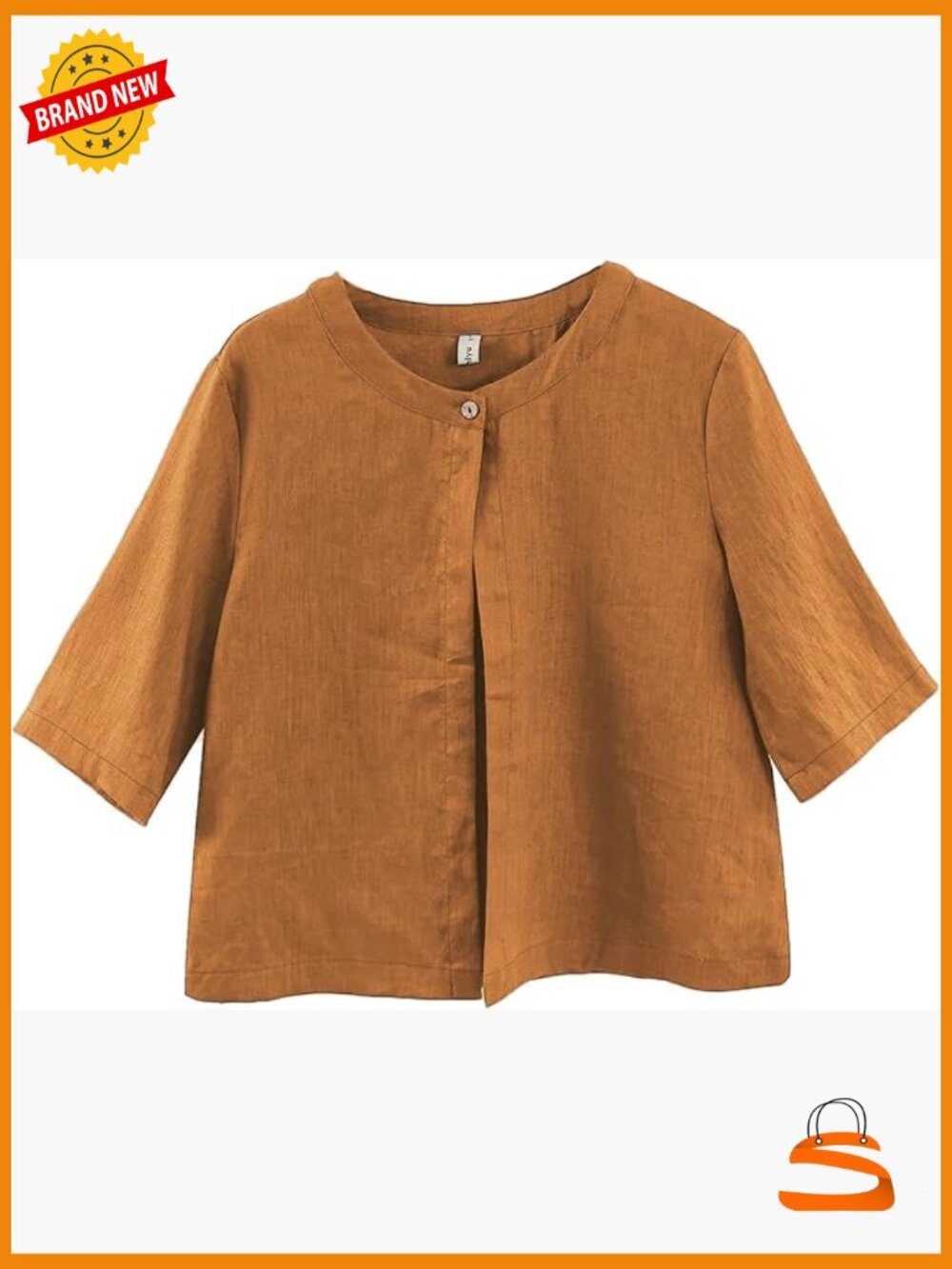 Pure Linen Open Front Cropped Cardigan Elbow Sleeve Summer Jacket